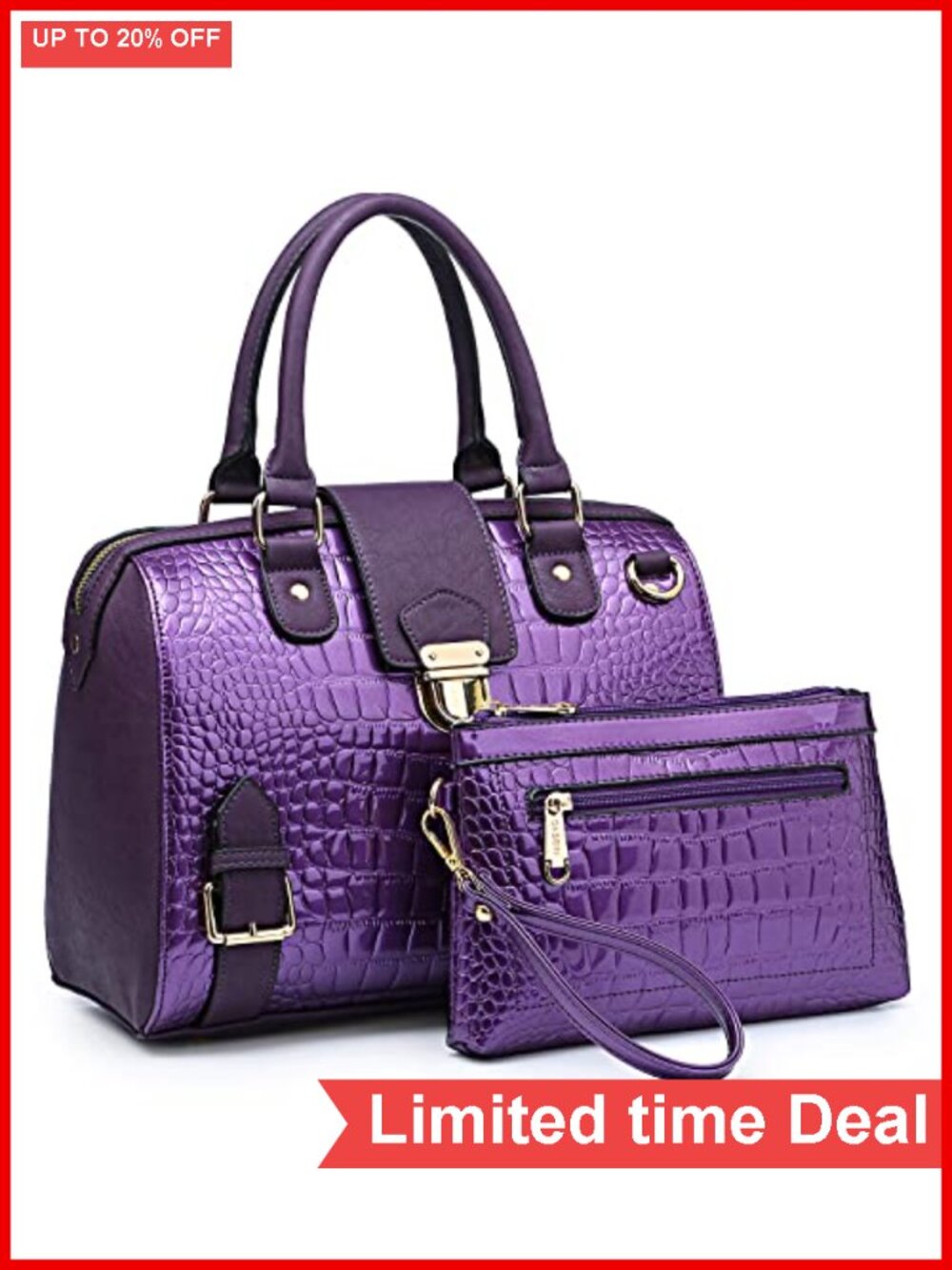 Vegan Leather Crocodile Texture Satchel Purse Work Tote Top Handle Handbag